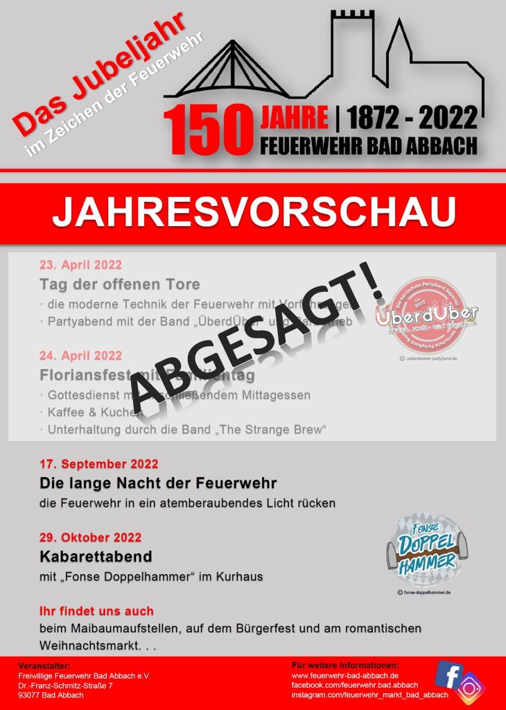 Jahresvorschau 2022 150 Jahre FF Bad Abbach